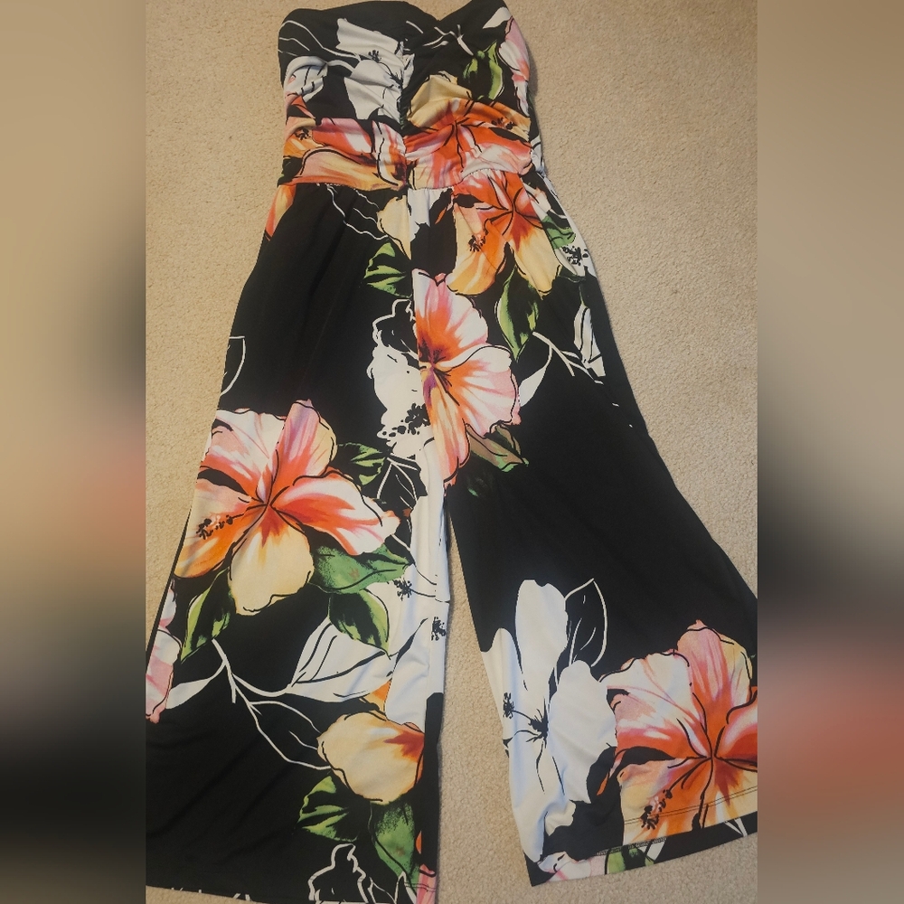 VENUS STRAPLESS CULOTTE JUMPSUIT in Black Multi MEDIUM